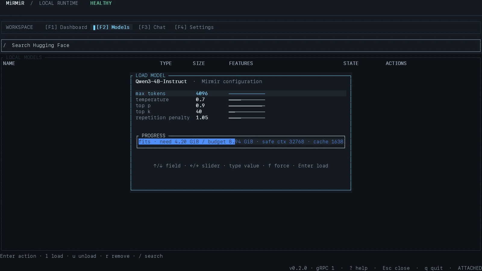 Memory preflight before loading a model in MiRMiR 0.2.0