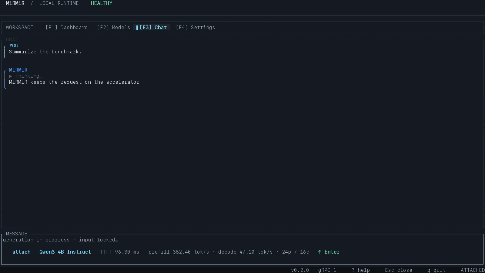 Streaming reasoning and live metrics in MiRMiR 0.2.0