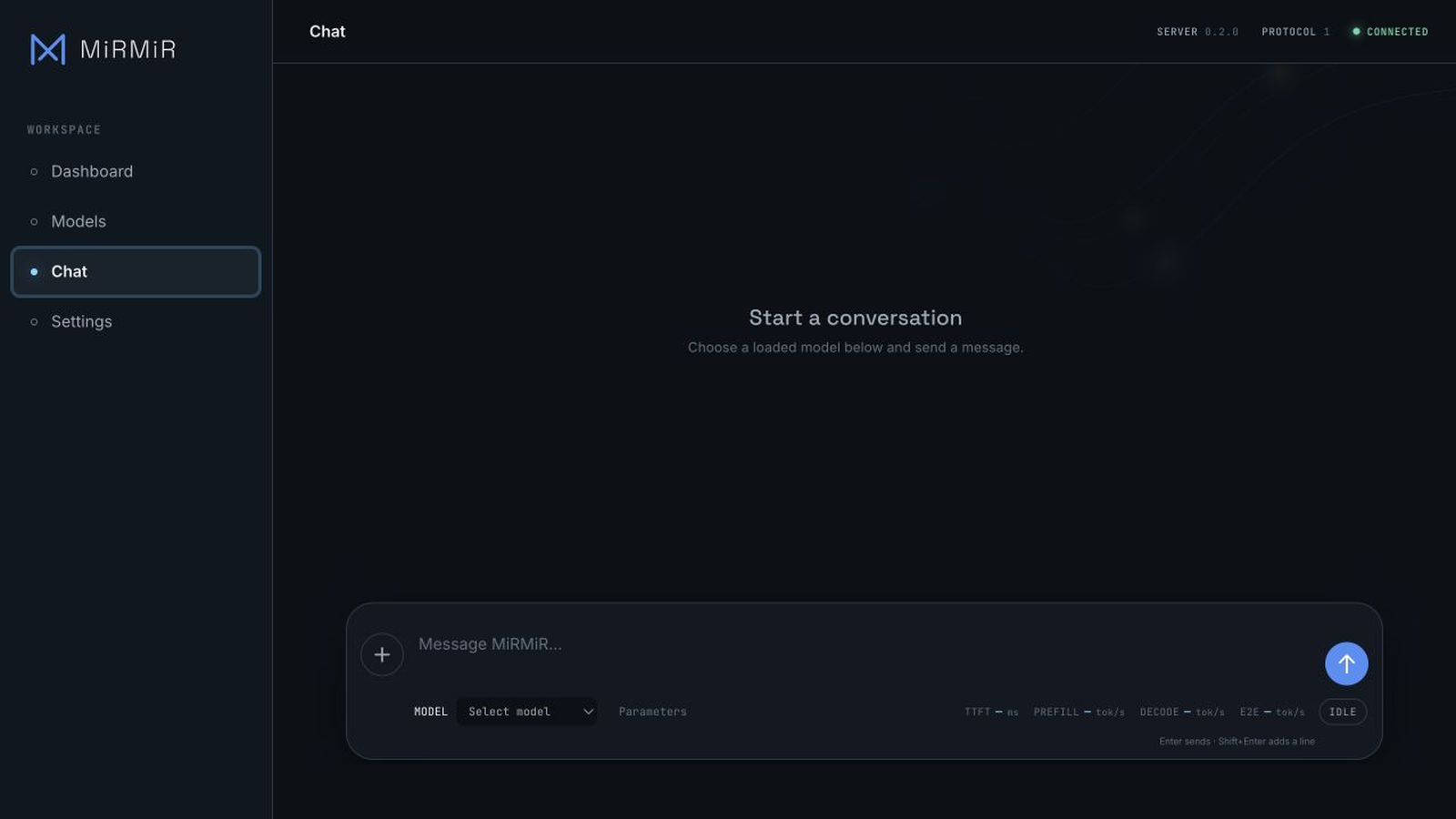 Chat view in the MiRMiR web dashboard